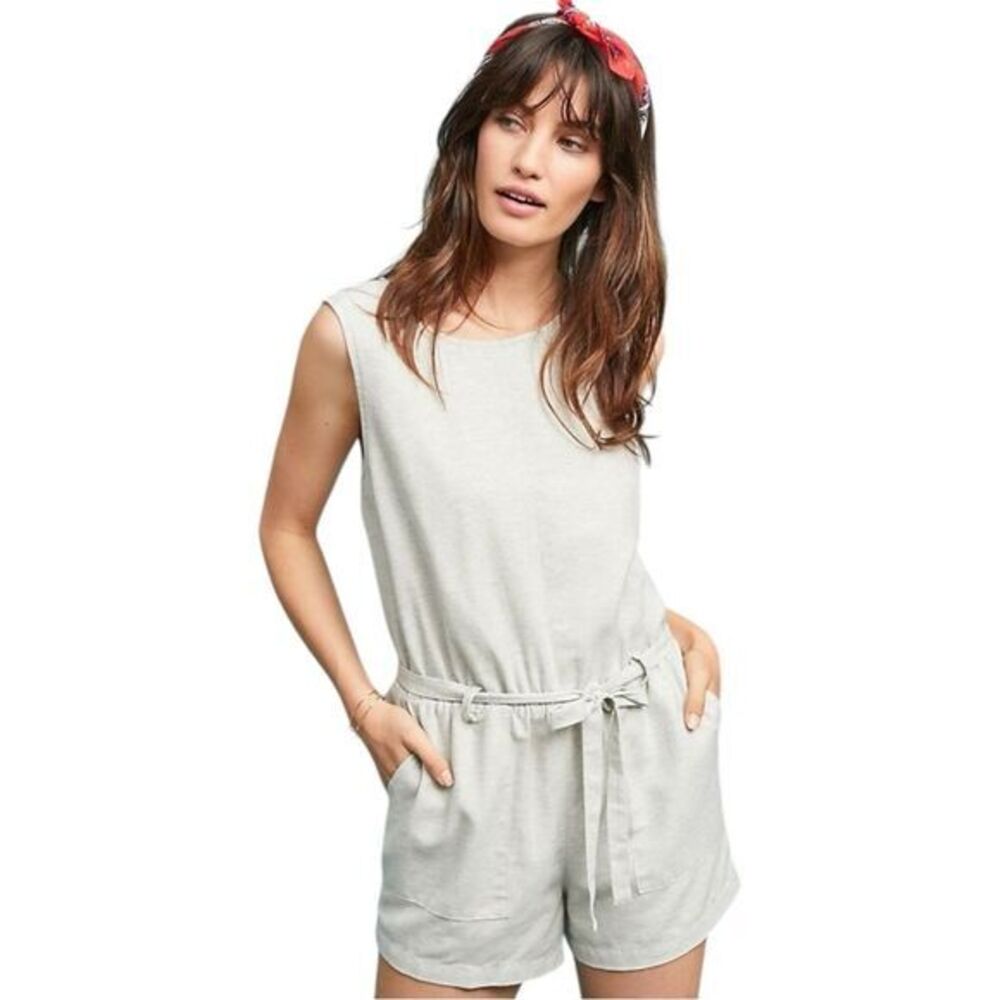 Anthropologie‎ Eris Romper by Greylin 100% Cotton Grey Belted Casual sz XS